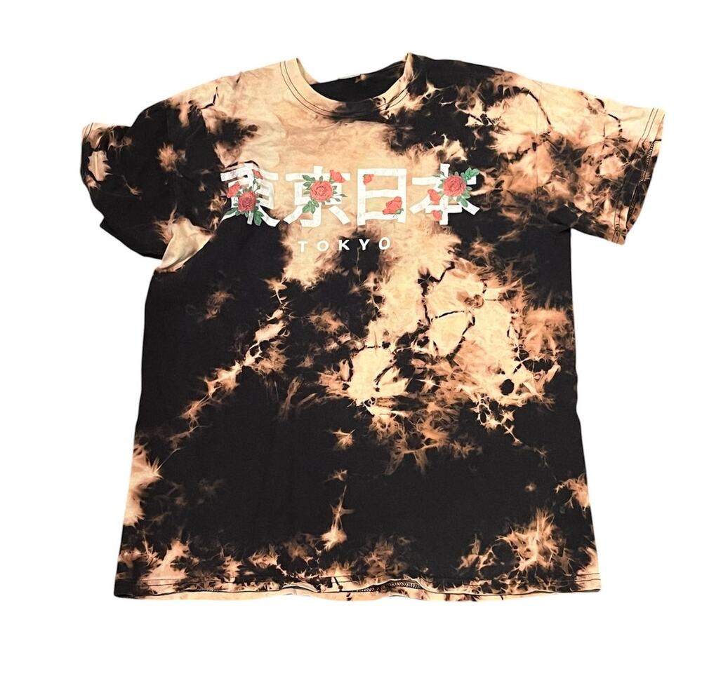 Tokyo Tie Dye Kanji Rose Graphic Tee Crewneck Streetwear Grunge Cotton Y2K